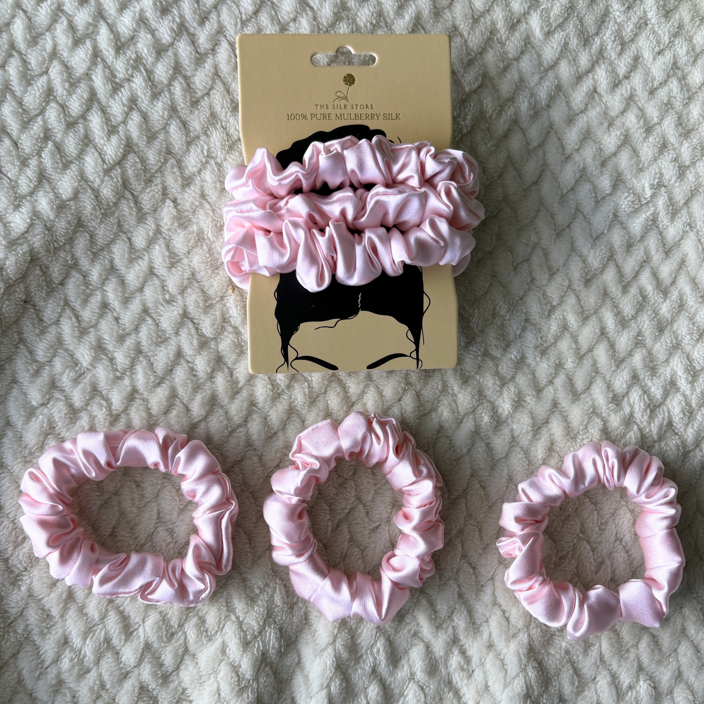 3x Pure Silk Scrunchies Baby Pink