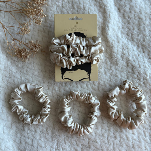 3x Pure Silk Scrunchies Champagne