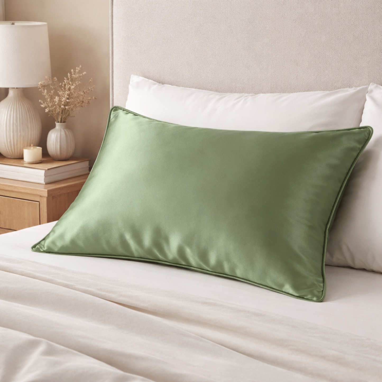 Olive Green Pure Silk Pillowcase