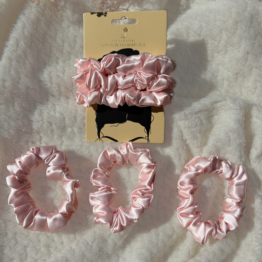 Trio Pure Silk Scrunchies (3x Medium)