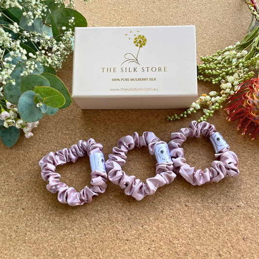 Trio Pure Silk Scrunchies (3x Medium)