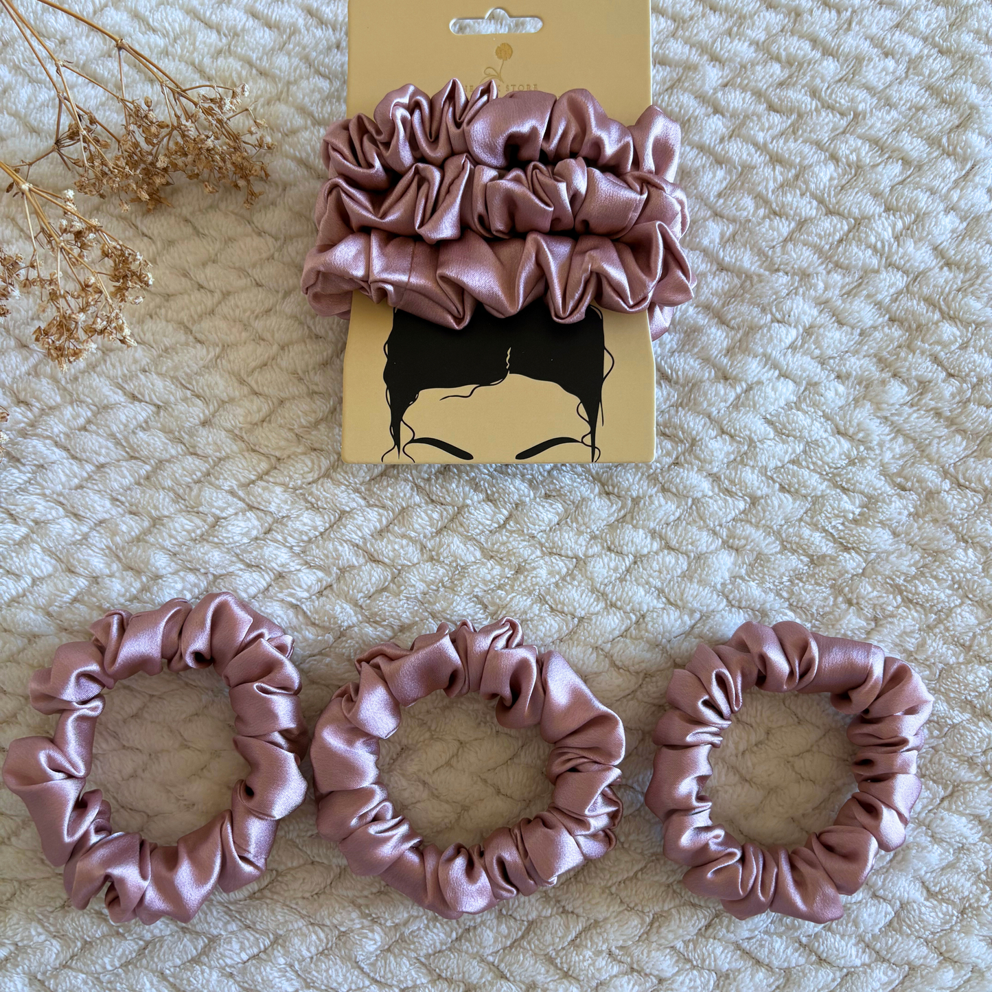 3x Pure Silk Scrunchies Dusty Pink