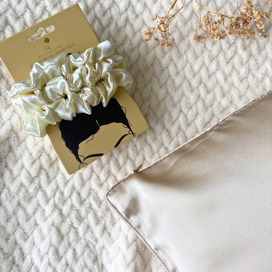 Champagne Silk Pillowcase & 3x Silk Scrunchie