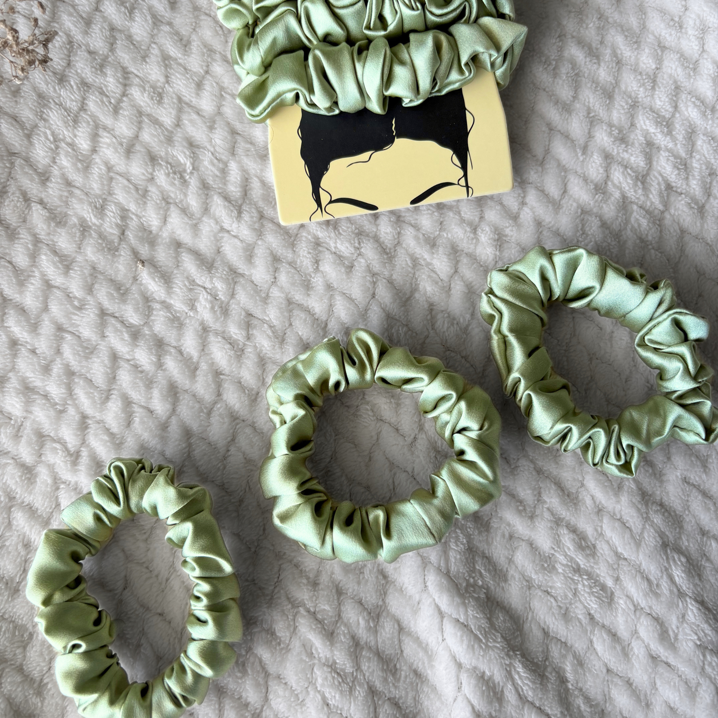 3x Pure Silk Scrunchies Olive Green