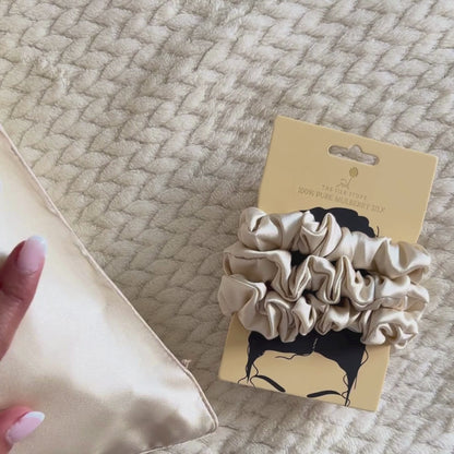 Champagne Silk Pillowcase & 3x Silk Scrunchies