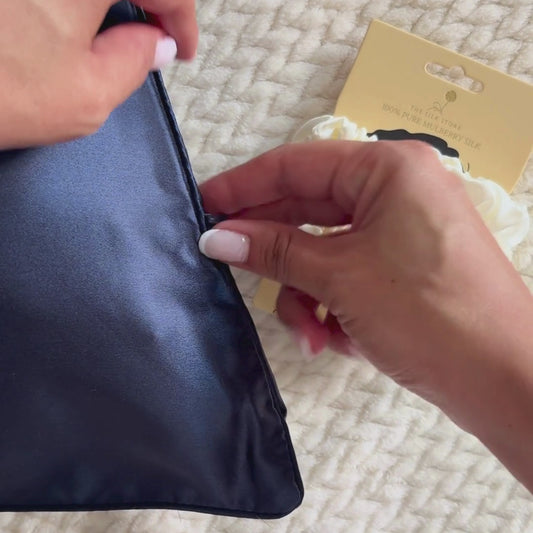 Navy Blue Silk Pillowcase & 3x La Crème Silk Scrunchies