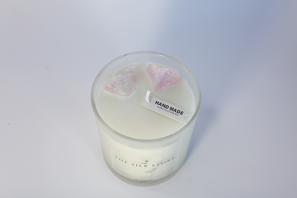 Rose Candle with Quartz Crystal