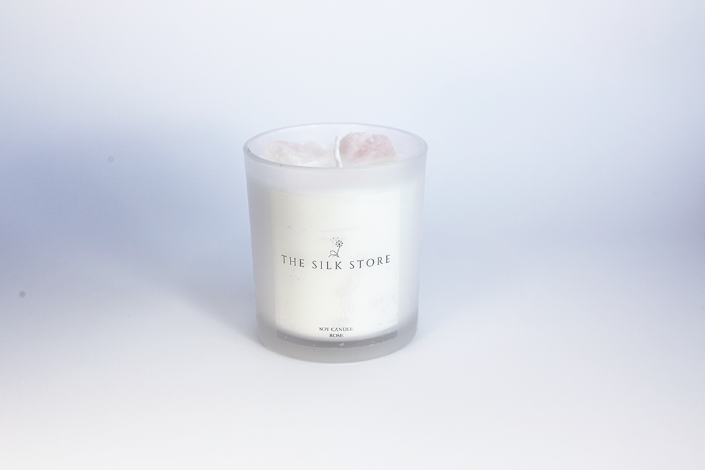 Rose Candle with Quartz Crystal